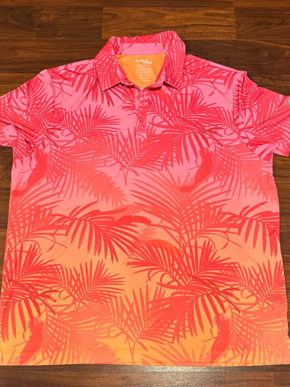 Birdie Bound XL Polo Mock Orange Palm Leaf